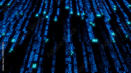 High-Detail Dense Blue and Green Binary Code Grid on Black Background - Abstract Digital Art for Technology, Data Analysis, and Cybersecurity Applications