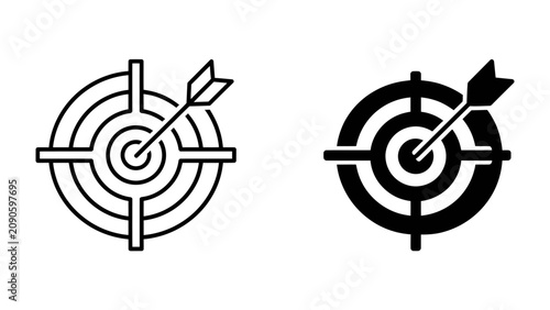 Bild auf Leinwand Target and Arrow Icon: A clear and concise representation of a target with an arrow precisely hitting the bullseye, symbolizing focus, accuracy, and successful goal achievement