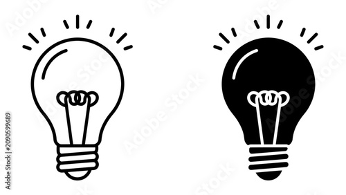 Quadro su tela Light Bulb Icons: Simple line art and silhouette icons of light bulbs, representing ideas and innovation