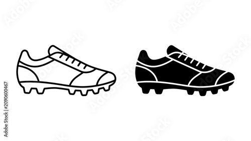 Soccer Cleats Icon: A pair of simple graphic icons representing soccer cleats, one in outline and one in solid black, showcasing the essential footwear for the sport.