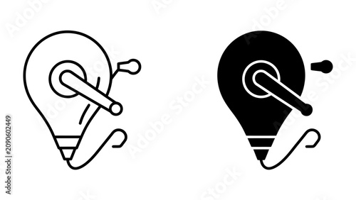 Schilderij op canvas Plumb Bob Icon Set: A modern graphic design featuring a plumb bob in both outline and solid black silhouette, representing a tool for vertical alignment and construction