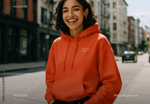 Urban Streetwear Hoodie Mockup With Smiling Model PSD