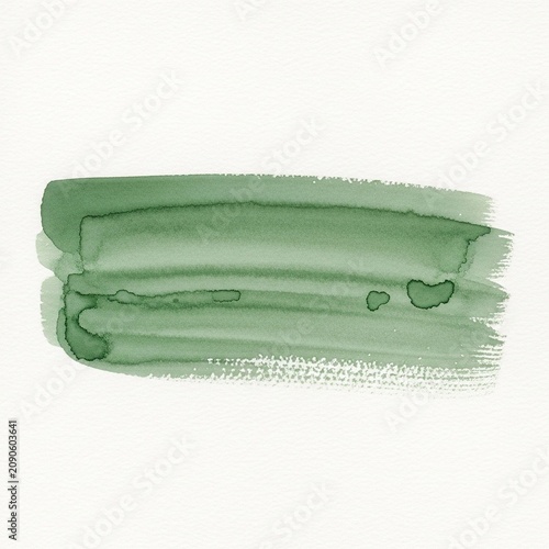 Sage green watercolor brush stroke texture isolated on white.