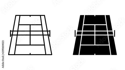 Tableau sur toile Tennis Court Icon Set: Two stylized tennis court icons, one outlined and one filled, represent the game and its playing field
