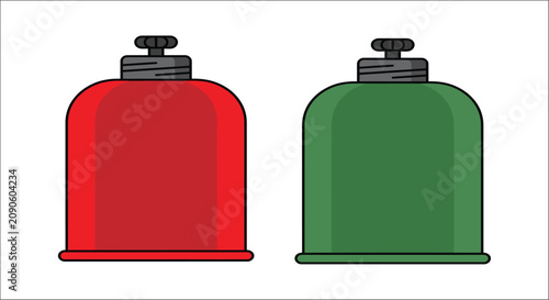 Fotografie Red And Green Gas Cylinders Flat Vector Illustration On White Background propane