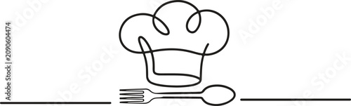 Foto A simple line drawing of a chefs hat with a spoon and fork on a table