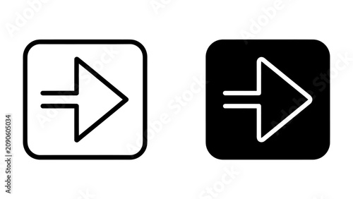 Arrow Icon: A graphic representation of a forward arrow, presented in both outlined and solid black square formats, symbolizing direction, progress, and movement.