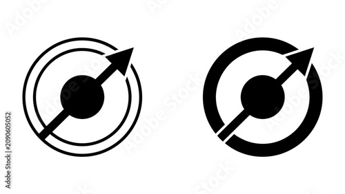 Target Achieved Icon: Two stylized circular icons depicting a bullseye with an arrow pointing towards the center, symbolizing focus, goal achievement, and precision.
