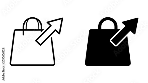 Shopping Bag with Upward Arrow Icon: A visual representation of increasing sales or growth in shopping, depicted by a simple shopping bag icon with an upward-pointing arrow.