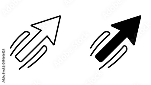 Arrow of Progress: A stylized arrow in both outline and solid form, depicted with motion lines, signifying forward momentum, growth, and direction.
