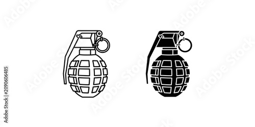 Tableau sur toile Hand Grenade Icon Set Vector Illustration Black and White Flat Design Military W