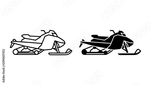 Fotografija Snowmobile Icon Set: A pair of snowmobiles rendered as clean icons, one in outline and the other in solid black, showcasing the design of this winter recreational vehicle