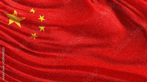Fotografie China flag with glittering particles | Chinese waving flag background with glitt