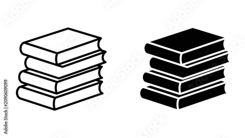 Fotografie Stack of Books: A classic illustration depicting a stack of four books, presented in both outline and solid black silhouette form, representing knowledge and learning