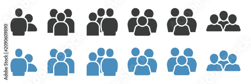 People crowd and population icon set, couple, team, assembly, community symbols for demographics, social groups, and public engagement design.