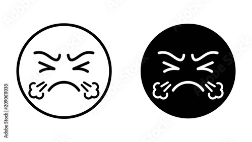 Konstfotografi Furious Face Icons: Two stylized emoji icons depict anger and frustration, with furrowed brows, clenched eyes, and steam exuding from the nose
