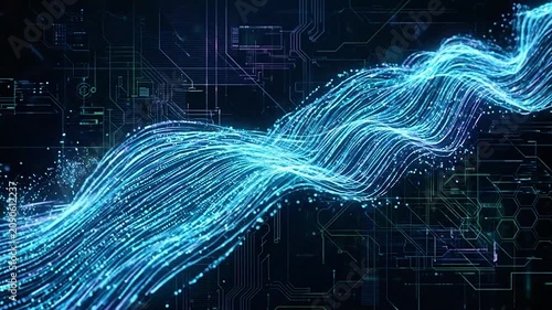 Abstract digital data flow over a complex electronic circuit board