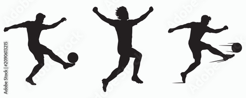 Photos Collection of soccer player silhouettes isolated on gray background