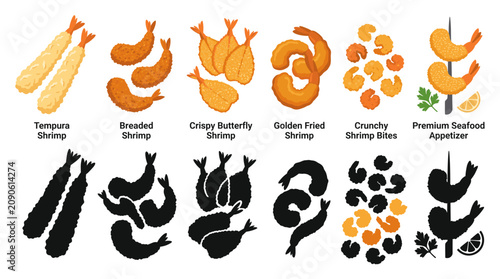 Tableau sur toile Professional vector collection featuring different fried shrimp variations, brea