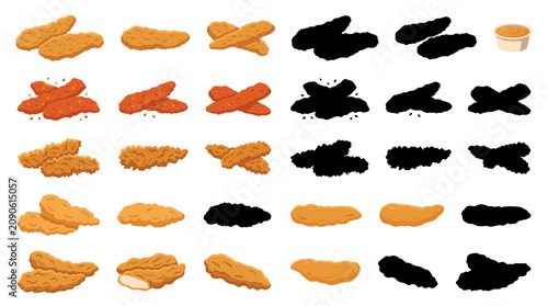 Foto Set of vector collection featuring different crispy chicken strips variations, c