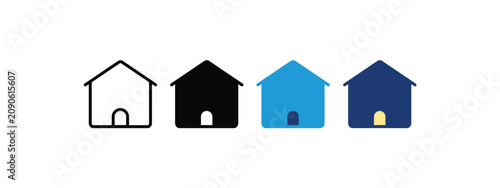 Vector House Homepage Icon Set, Web Navigation Menu Button for Real Estate Application UI UX