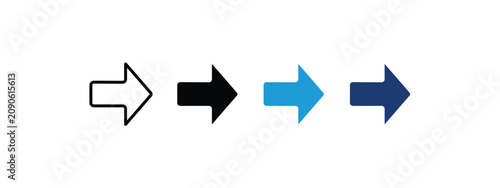 Right Arrow Navigation Icon Set, Vector Next Forward Button Element for Application Mobile UI UX