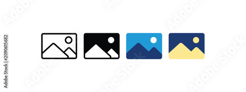 Vector Landscape Picture Photo Gallery Icon Set, Media Album Button for Application Mobile UI UX
