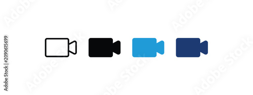 Minimalist Video Camera Icon Set, Vector Media Player Button for Mobile UI UX Application Design