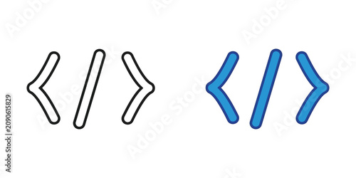 Fotografija Coding brackets and slash symbols set featuring thin black outline and bold blue