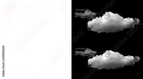 Photos Isolated white fluffy clouds on black background, realistic cumulus cloud set fo