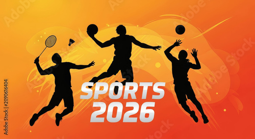 Dynamic Sports Banner with Athlete Silhouettes in Action