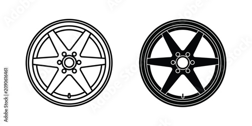 Schilderij op canvas Two car wheel rims set, black and white of automotive alloy wheels for vehicle p