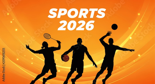 Dynamic Sports Banner with Athlete Silhouettes in Action