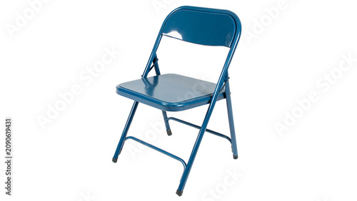 Obraz na płótnie Blue metallic folding chair portable event furniture isolated on transparent bac