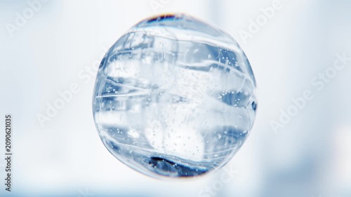 Blue hyaluronic acid serum bubble. Skincare cosmetics macro 3D abstract background. Pure moisturizer essence gel or water drop. Collagen fluid molecule, peptide face lotion. Skin lifting cream