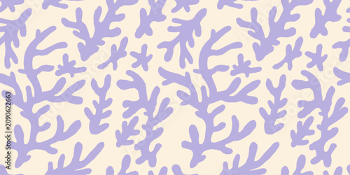 Seamless coral inspired organic pattern with abstract botanical branches