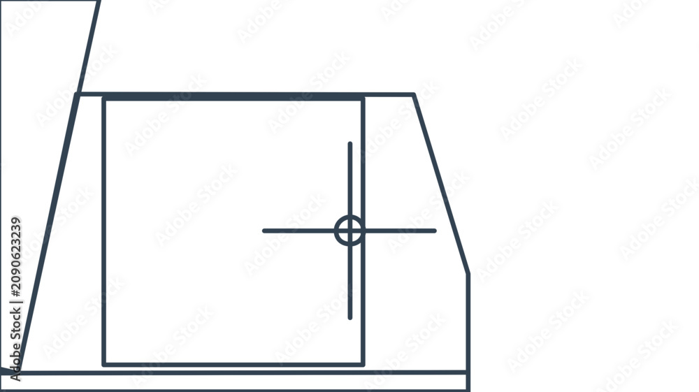 Obraz premium Corner flag and penalty area minimalist line vector icon illustration depicting soccer field corner kick zone with flag pole and crosshair marking for football sports design