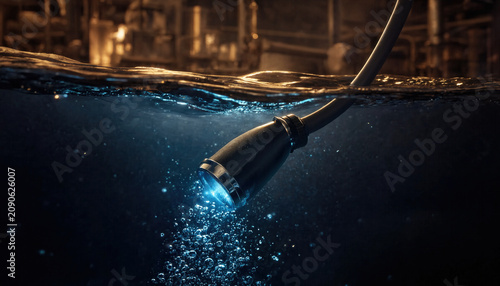 Electric Car Charging Plug Submerged in Dark Liquid Close Up