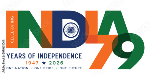 Quadro em tela India 79 years of independence celebration typography, national flag colors with