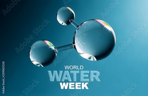 Clear water droplets forming a molecule shape, world water week concept