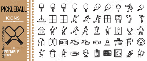 Foto Pickleball Sport Equipment Editable Outline Icons