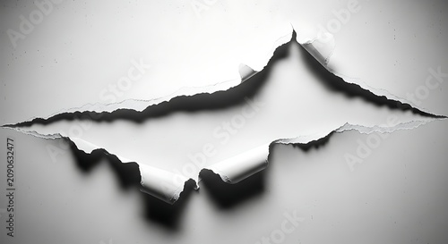 Torn White Paper Revealing Dark Shadowed Gap on Gray Background