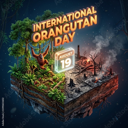 Surreal 3D Isometric Cutaway View of Rainforest Floor Showing Lush Ecosystem vs. Burnt Landscape with Glowing Calendar Date

