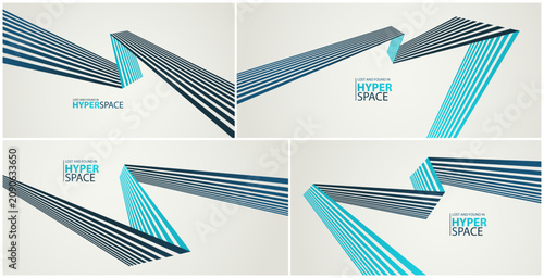 Foto Lines in space perspective vector abstract background set, optical illusion surreal art, aggressive shapes and speed feeling, dynamic forceful motion, op art