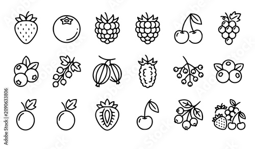 Bild auf Leinwand Minimal Berry and Fruit Line Icons Set Editable Outline Vector Collection