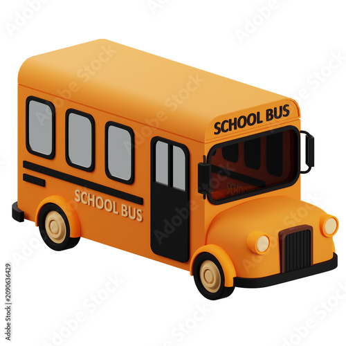 3D Yellow School Bus Icon - Back to School Education Concept