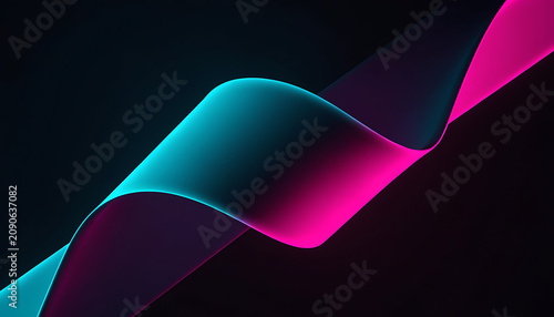 Neon pink and blue curved ribbon on black background