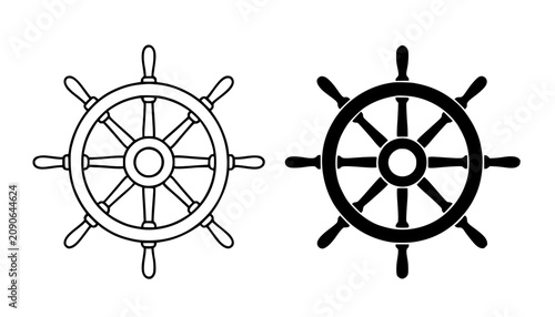 Tableau sur toile Minimalist icon of ship steering wheel in outline and silhouette design