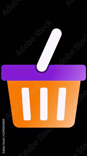 Minimalist purple and orange shopping basket icon.