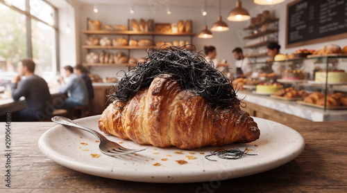 Fresh Thai Hair Croissant on White Plate in Artisan Bakery